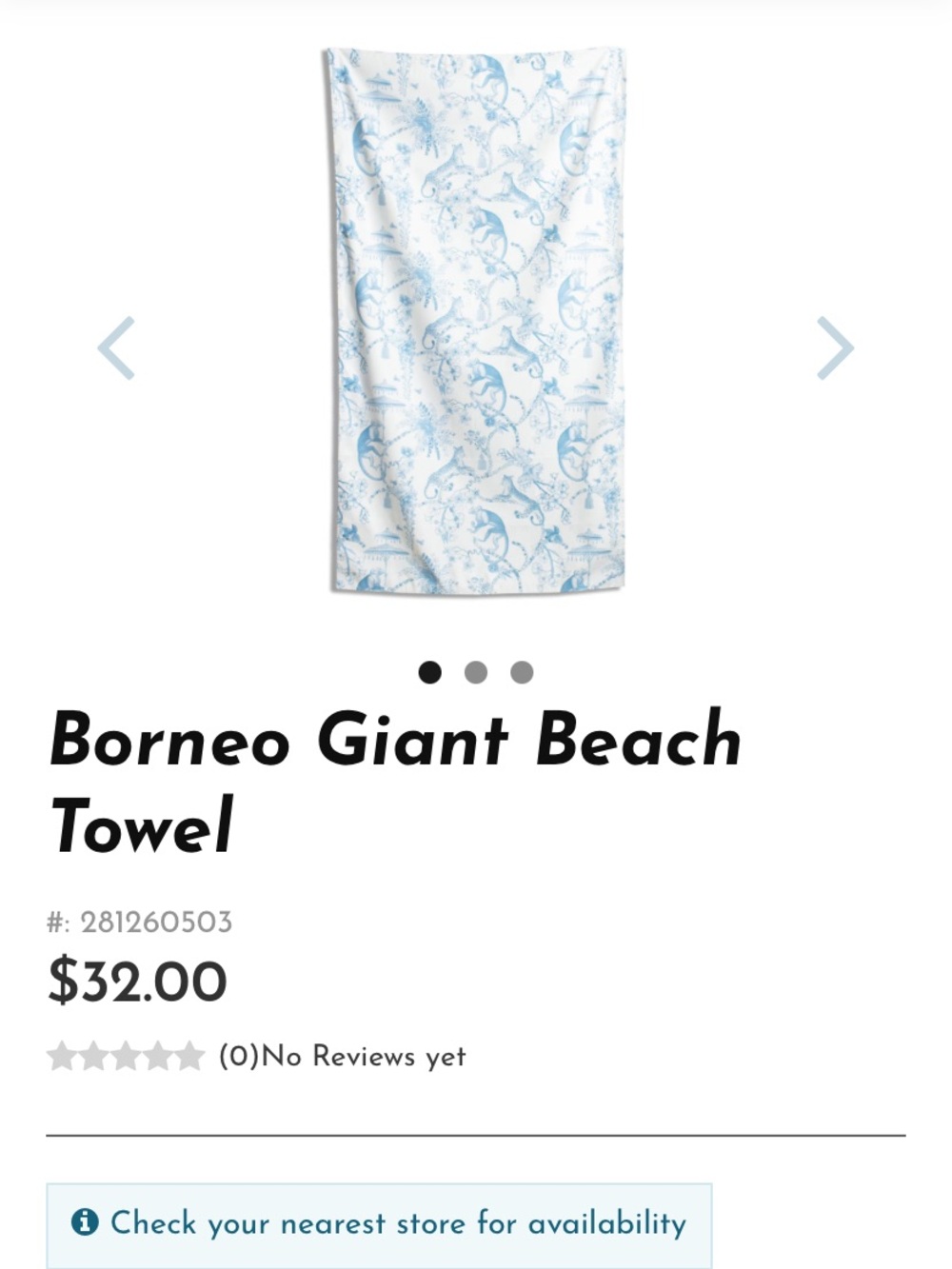 Borneo Giant Beach Towel - Blue & White